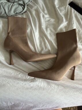 Women's Zara Pointed Toe Sock Boots in Taupe - 39